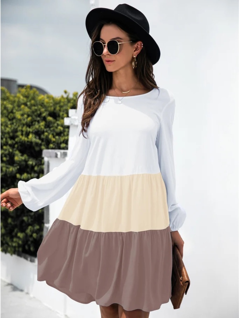 Anna-Kaci Color Block Long Sleeve Tunic Dress